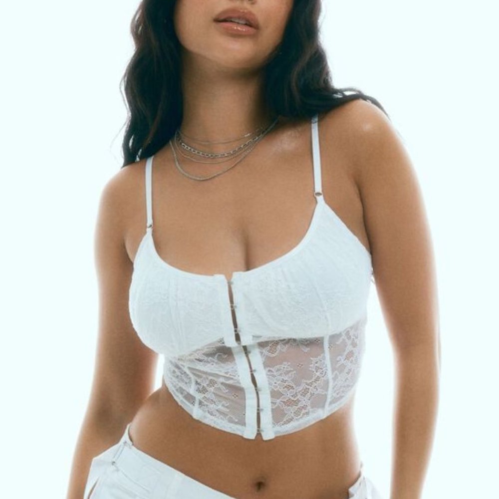 White Lace Cami Crop Corset Style Tank Top Juniors/Women's Medium M NWT